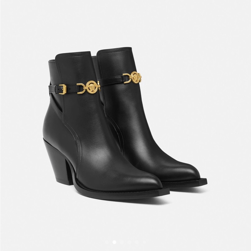 Versace Black Ankle Boots with Gold Medusa